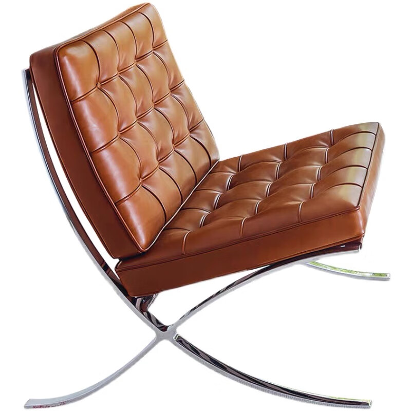 芝易巴塞罗那椅别墅极简单人沙发洽谈会客椅巴塞罗那 亮棕色 仿油蜡皮