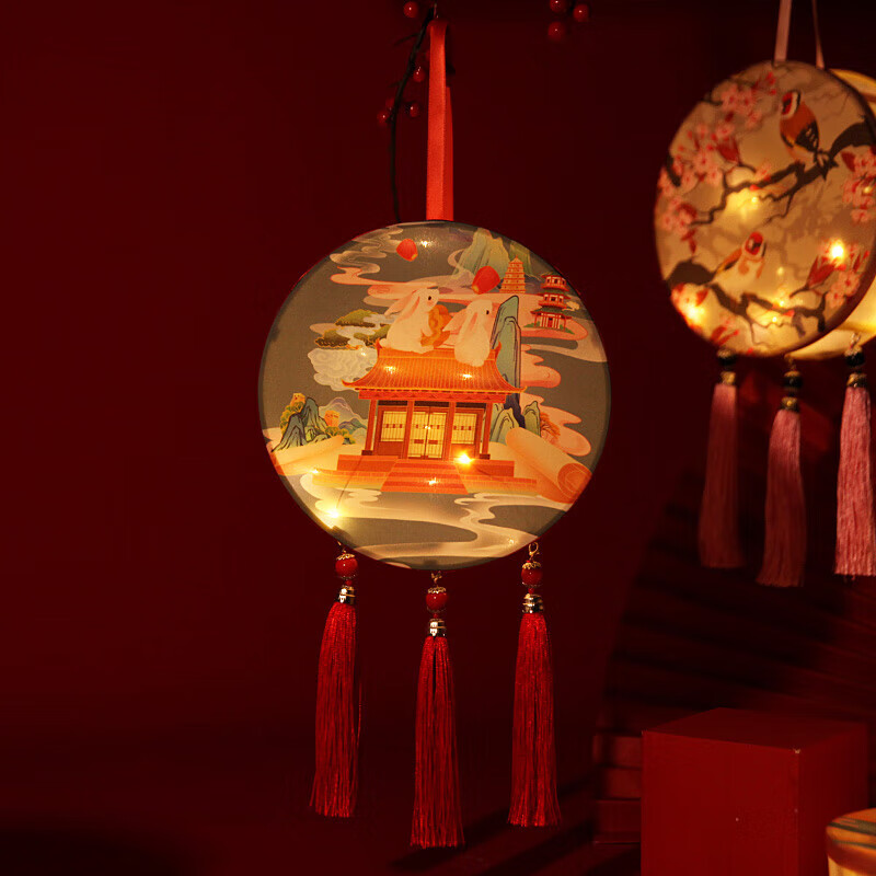维诺亚2023兔年灯笼中国风复古宫廷手提花灯发光荷花灯宫灯过新年成品