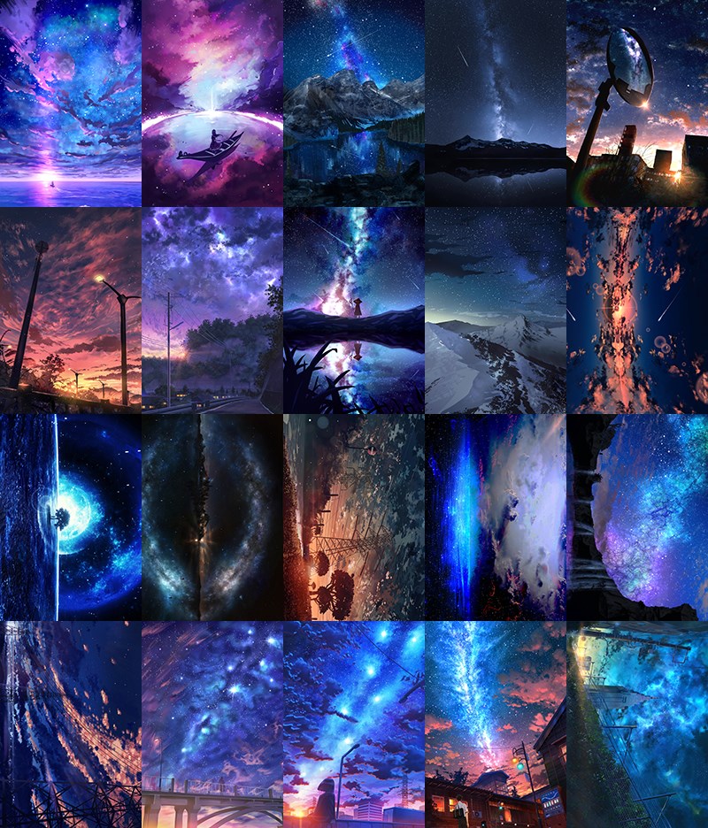 山头林村星空海报夜空动漫 星空天空夜空宇宙繁星动漫海报风景唯美