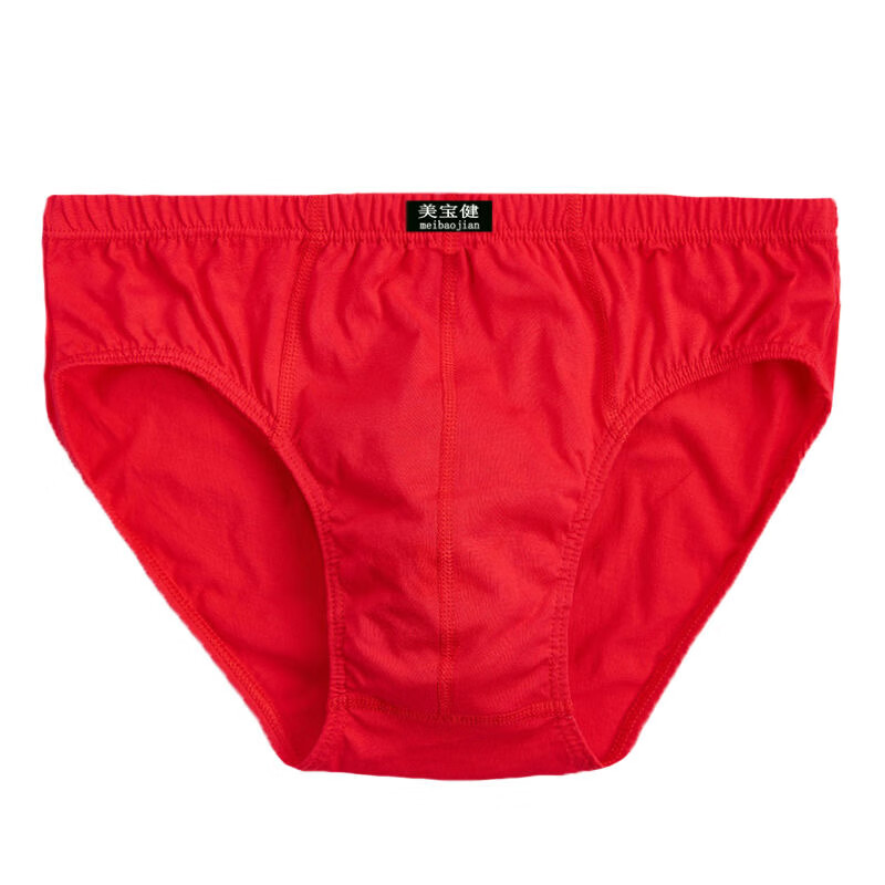 美宝健纯棉男士三角内裤大红色全棉中腰中国红底裤中青年本命年好运裤衩 红色纯棉三角裤（5条装） 5条 3XL （体重130-150斤）