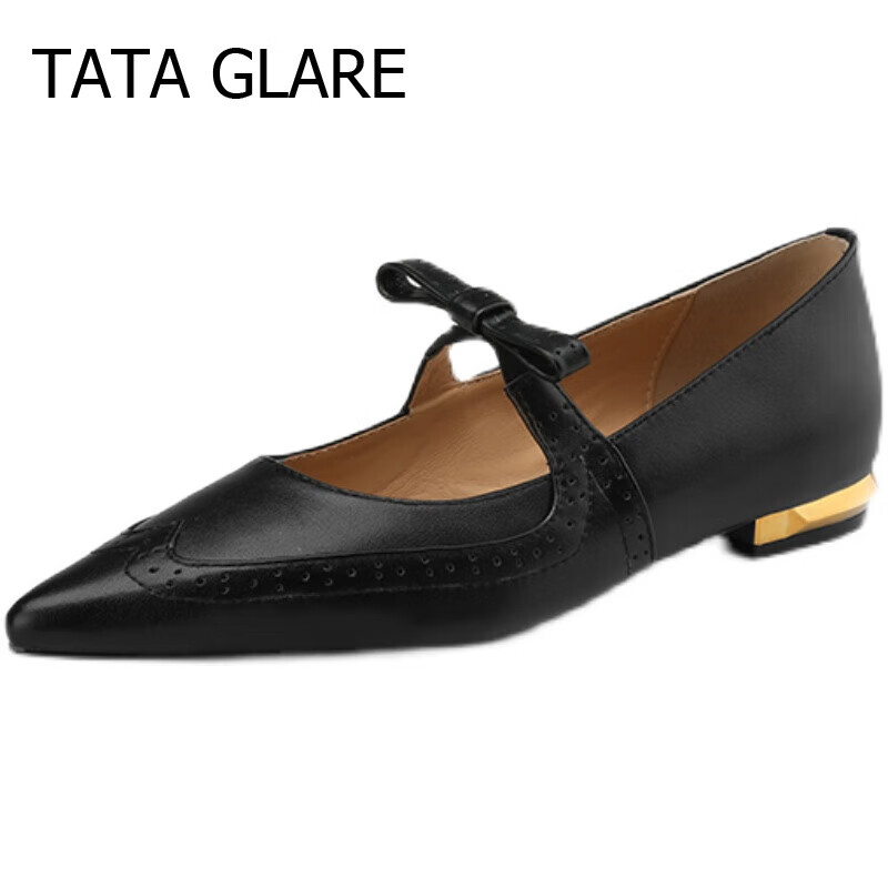 tata  glare女鞋复古2024夏季新款尖头浅口蝴蝶结扣带气质百搭单鞋