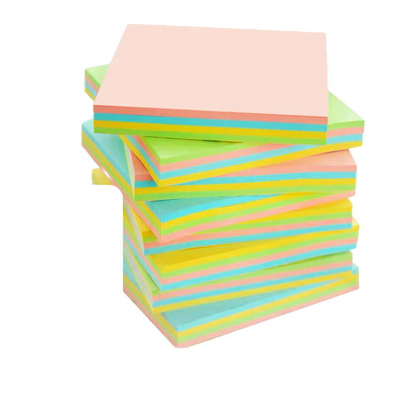 8本800张便利贴办公用有强粘性标签贴初中学生专用留言板可爱彩色便签纸纯色ins简约创意N次贴纸 叠色款彩色76x76mm 1本100张