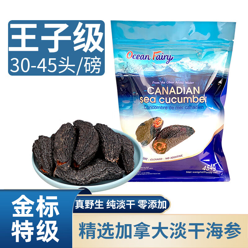 OCEAN FAIRY加拿大进口红极淡干海参北极海参野生干货454g 王子级 454g*1袋 圆筒袋装30-45头