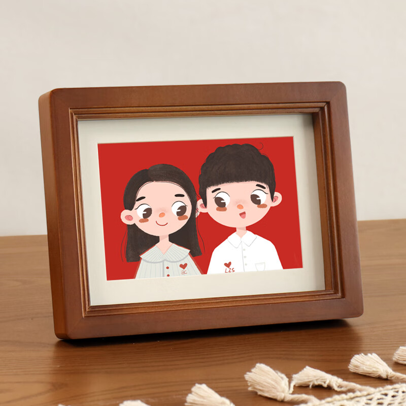 红底照片相框结婚登记照感海马体结婚登记照相框6寸7寸8证件照新 胡桃