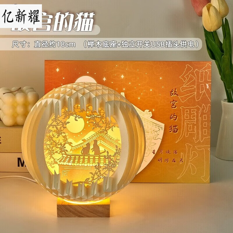 手工diy成品 情侣高颜值创意生日礼物古风 故宫的猫  大号【贺卡 信封