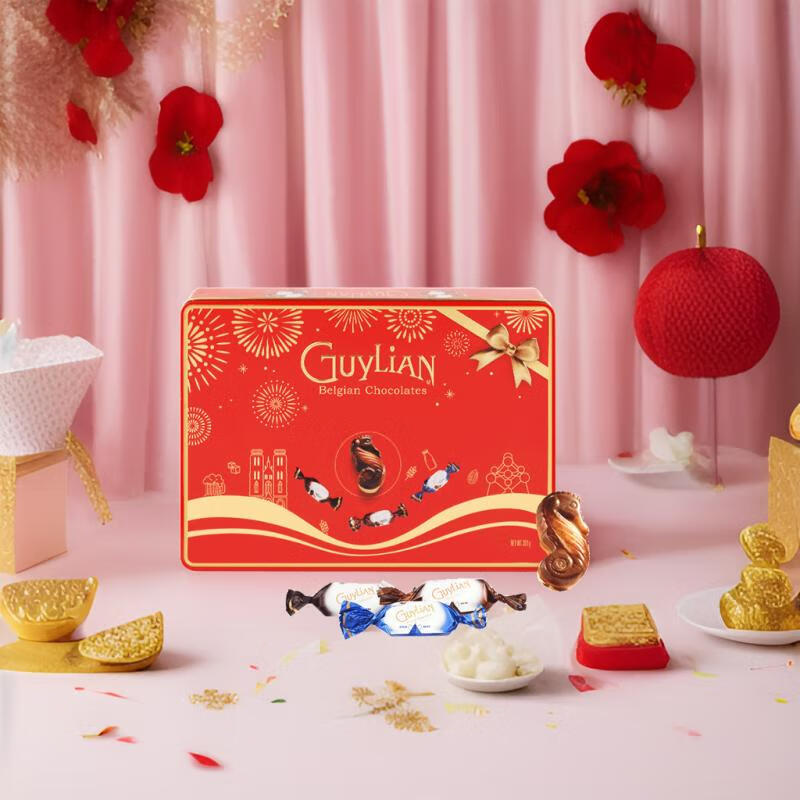 吉利莲比利时海马形巧克力新年年货节女生日礼物红焰礼盒3味301g约30粒