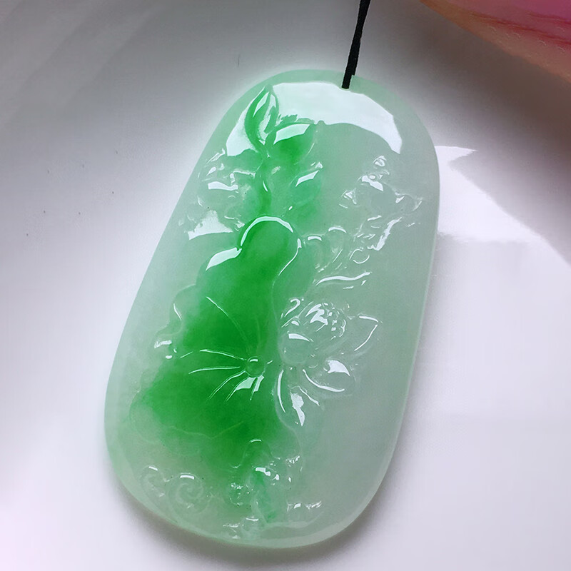 玉临门缅甸老坑天然a货翡翠玉石雕刻高冰种飘绿荷花翡翠吊坠女士 飘绿