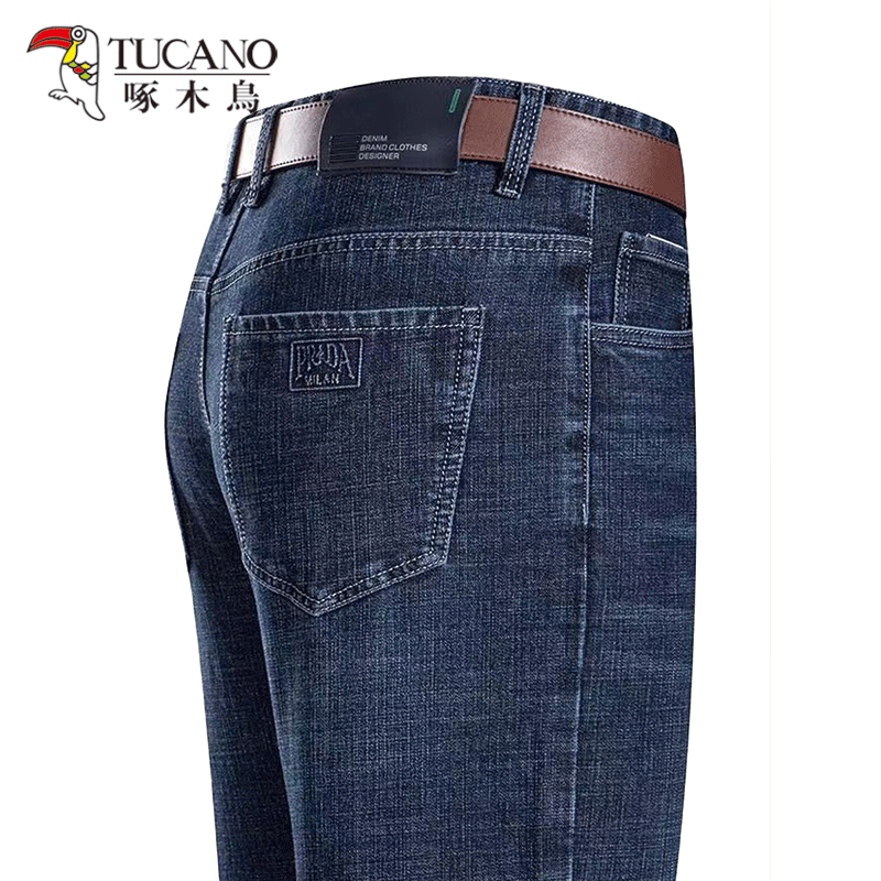 啄木鸟牛仔裤男士春夏季2026新款弹力中年商务宽松休闲直筒长裤子 A07B蓝色常规 32
