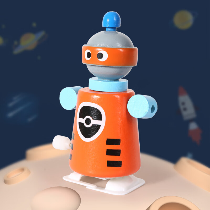 burjuman发条机器人木质发条机器人玩具上链婴儿童宝宝男孩外出旅行