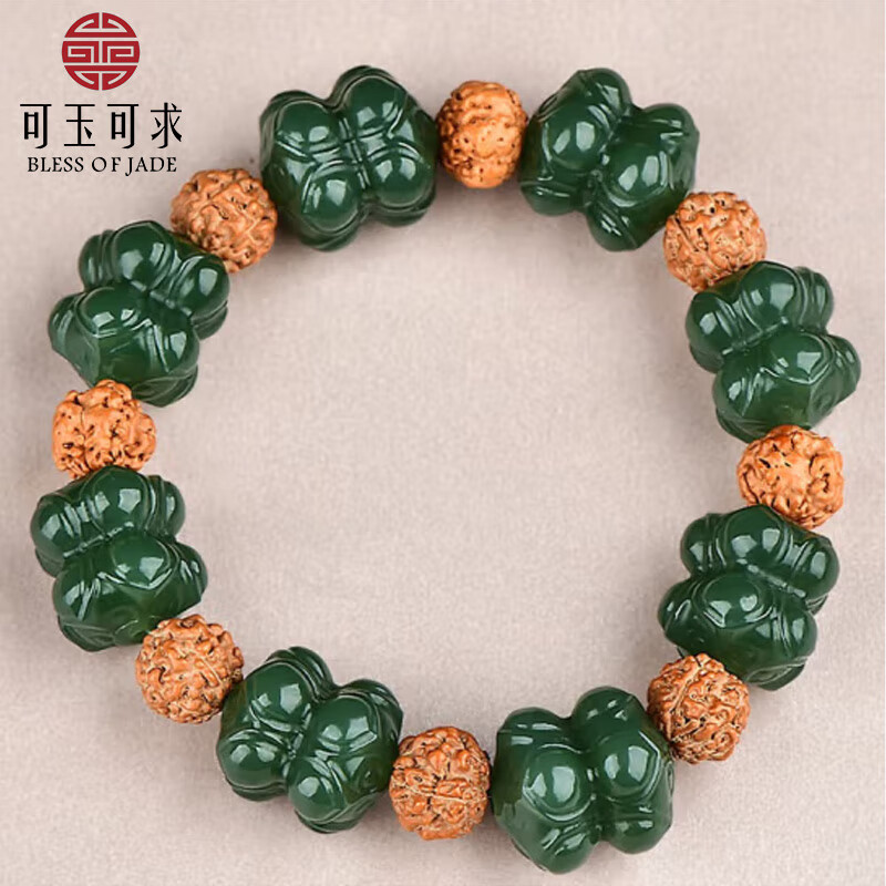 可玉可求七夕礼物和田玉桶珠手串 男款玉石手链 寓意路路畅通 【约16*13*13毫米】 D1670