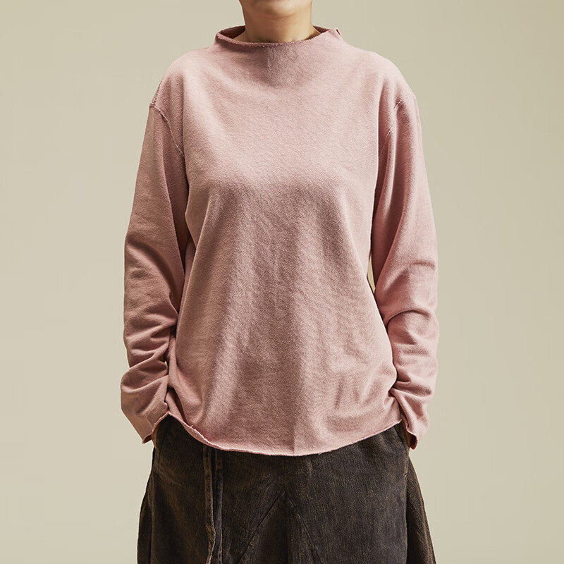 山下的家棉麻瑜伽冬練上衣正反穿生態(tài)棉麻長(zhǎng)袖瑜伽服保暖透氣吸汗瑜伽T恤 粉紅色 M