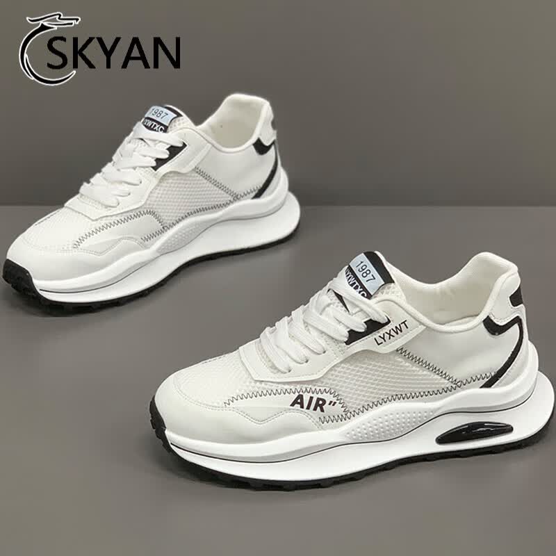 SKYANSELM轻奢男鞋夏季新款透气网面运动鞋男增高老爹鞋潮流百搭休闲鞋子男 白酒红色 43