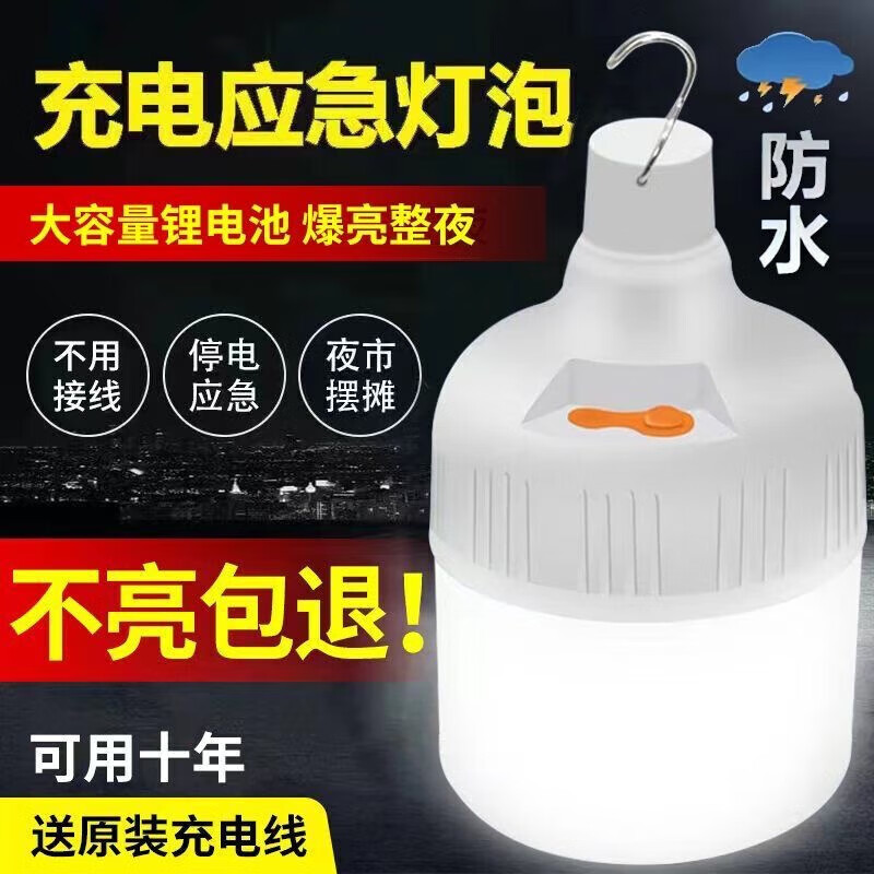 宰搂便携充电灯长续航50小时摆地摊家用户外工地用led亮大瓦夜市 10W白光2个装亮恒流