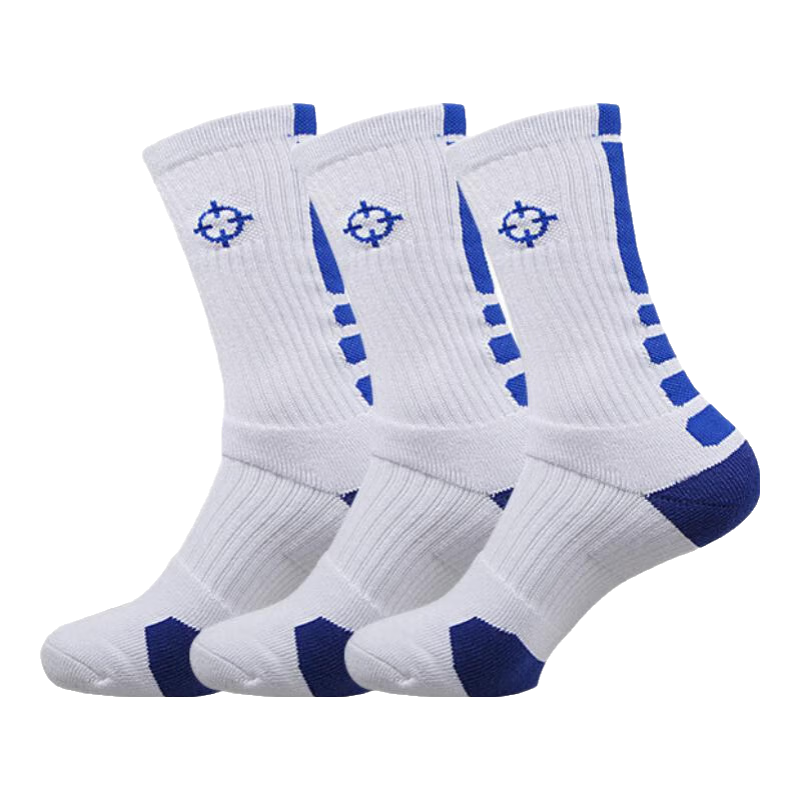 準(zhǔn)者籃球襪子男運(yùn)動(dòng)休閑襪抗菌干爽吸汗加厚毛巾底專業(yè)級(jí)精英中筒襪子 【加厚毛巾底】白藍(lán)色裝 3雙