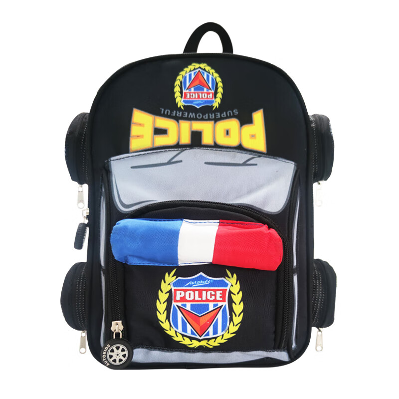 包壹库幼儿汽车小书包小童包幼儿园小班儿童背包警车男童宝宝书包1-4岁 黑色大号礼盒【书包】