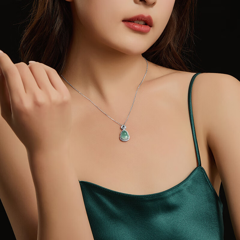 老庙翡翠吊坠冰糯种葫芦玉石银镶嵌挂坠女款送妈妈送女友节日生日礼物 冰糯种翡翠吊坠