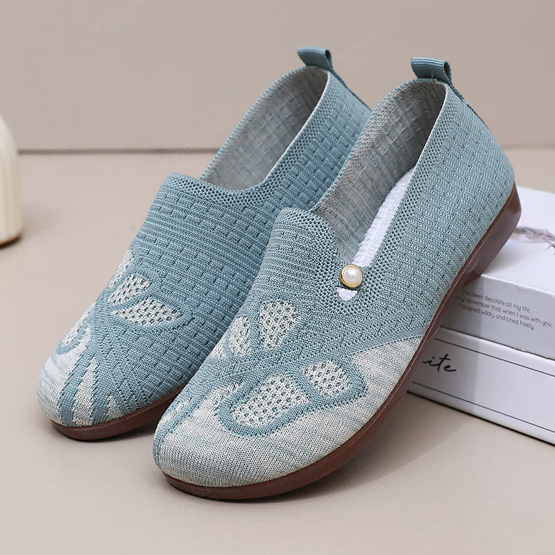 意迪森新款老北京布鞋女洋气时尚一脚蹬飞织鞋面透气不捂脚防滑耐磨鞋底 绿色 35 (225mm)