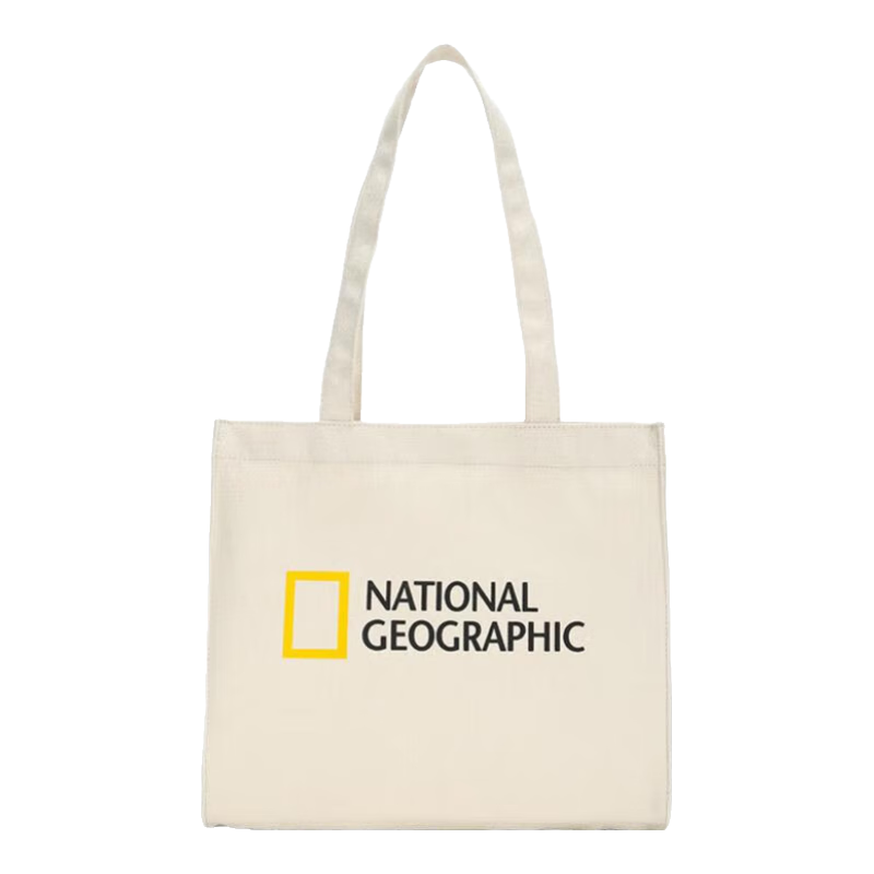 National Geographic國(guó)家地理帆布包學(xué)生單肩挎包男通勤購(gòu)物袋手提袋女托特包純色字母 米白
