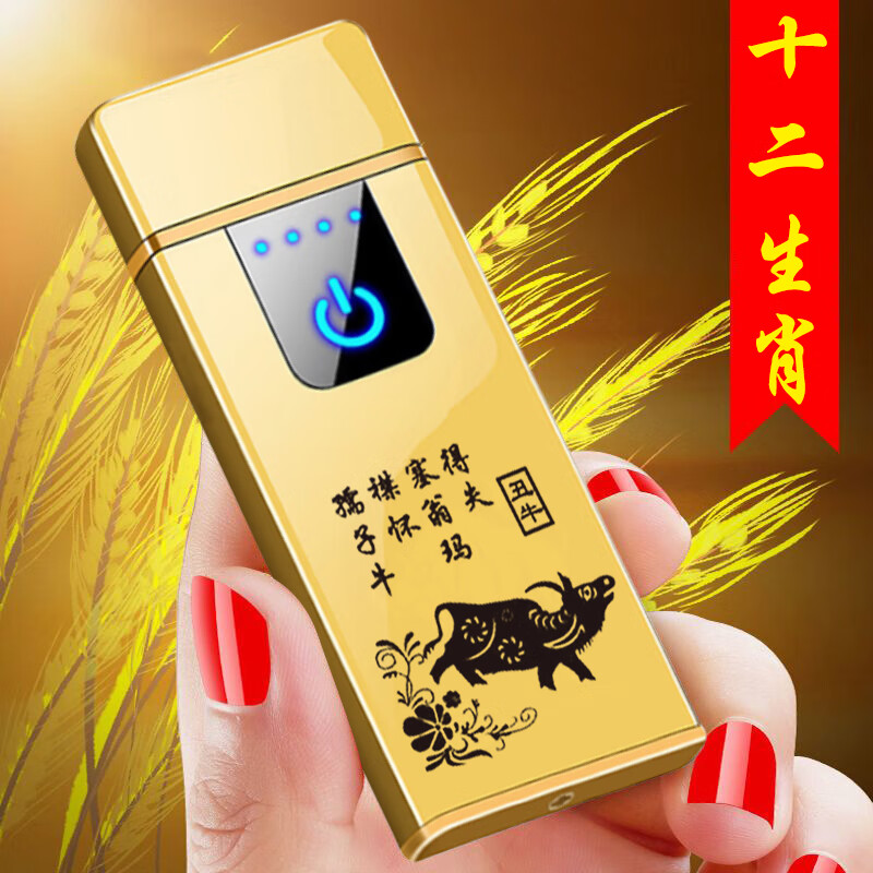 木卫2023新款无声打火机静音可充电充电打火机十二生肖工艺指纹感应无
