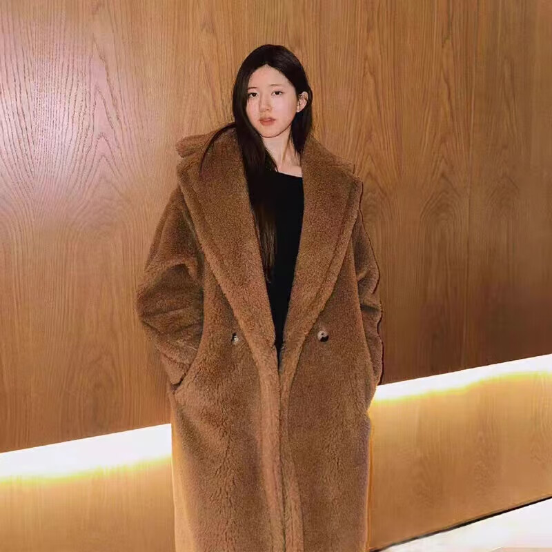 橦舟渡赵i露i思羊羔毛m家泰迪熊女秋冬teddy廓形皮毛一体毛 泰迪熊色