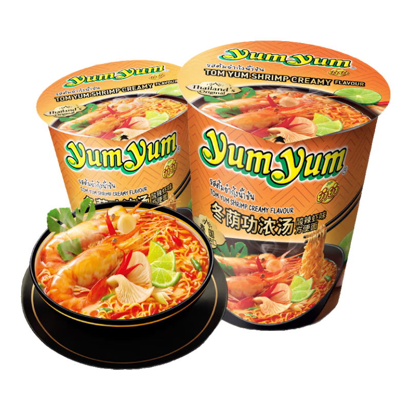 養養（YUMYUM）冬陰功酸辣蝦味濃湯面（杯面）70g*2杯 組合裝 速食泡面方便面