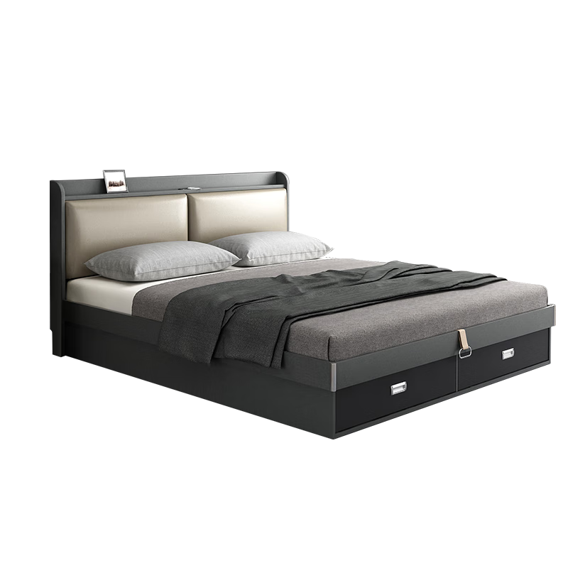 苏菲洛克 床 北欧简约双人储物床高箱床婚床卧室家具 迪洛系列 B款床+床头柜