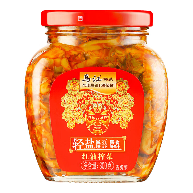 乌江榨菜瓶装300g重庆榨菜涪陵红油清爽开味咸菜下饭菜榨菜丝轻盐麻辣