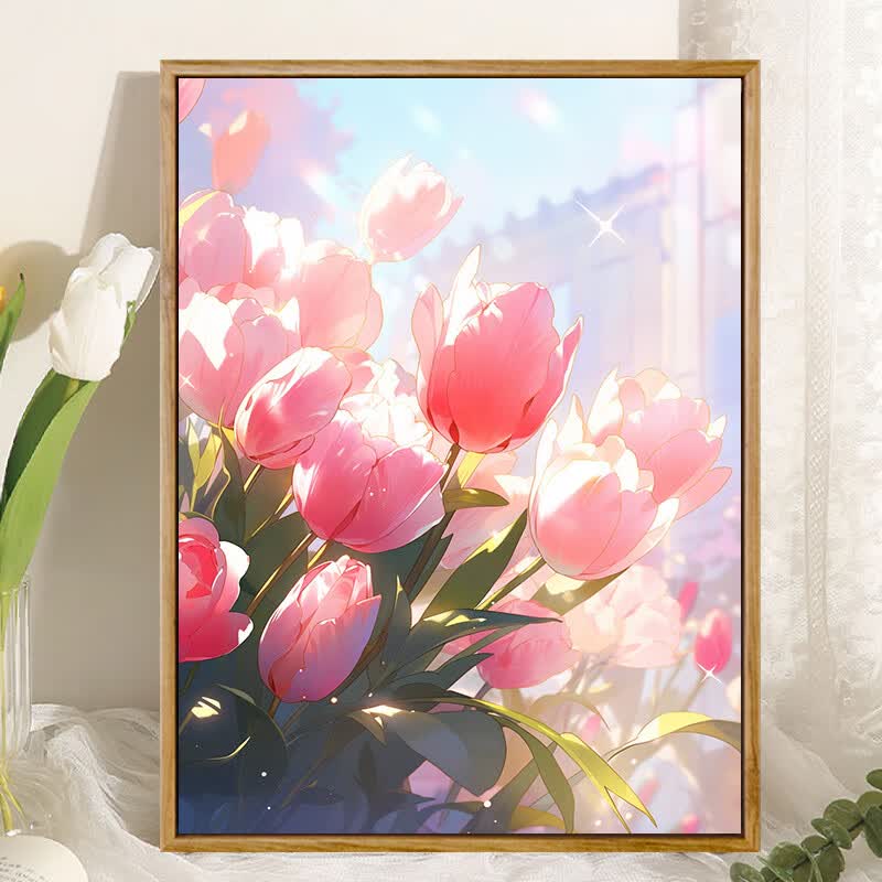佳彩天颜唯美郁金香 diy数字油画卡通花卉手绘填色画丙烯涂鸦装饰油彩