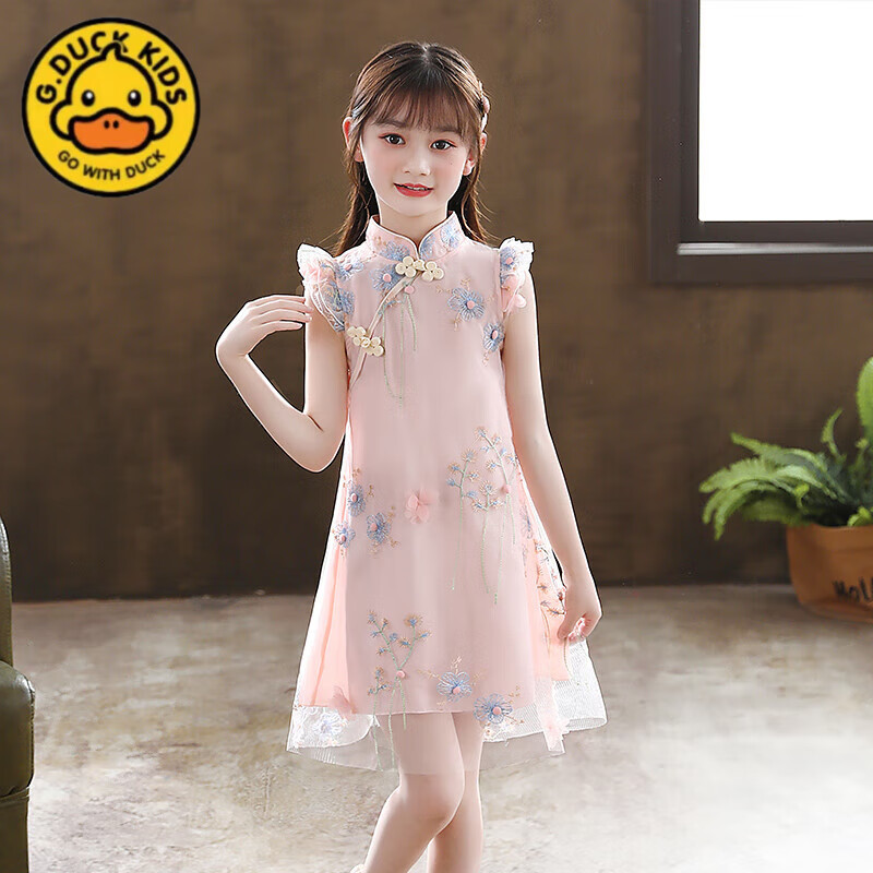 duckkids小黄鸭女童旗袍夏季连衣裙夏款2024新款汉服女孩裙子儿 2332