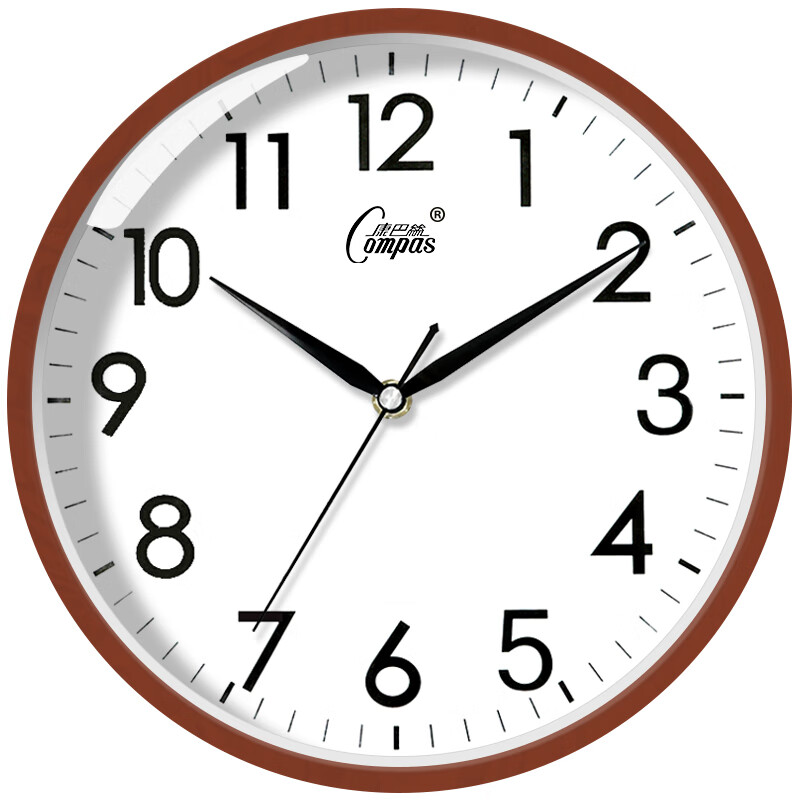 康巴丝（Compas）挂钟 创意简约钟表客厅石英钟表挂墙时钟 c2855 咖木色 26cm直径