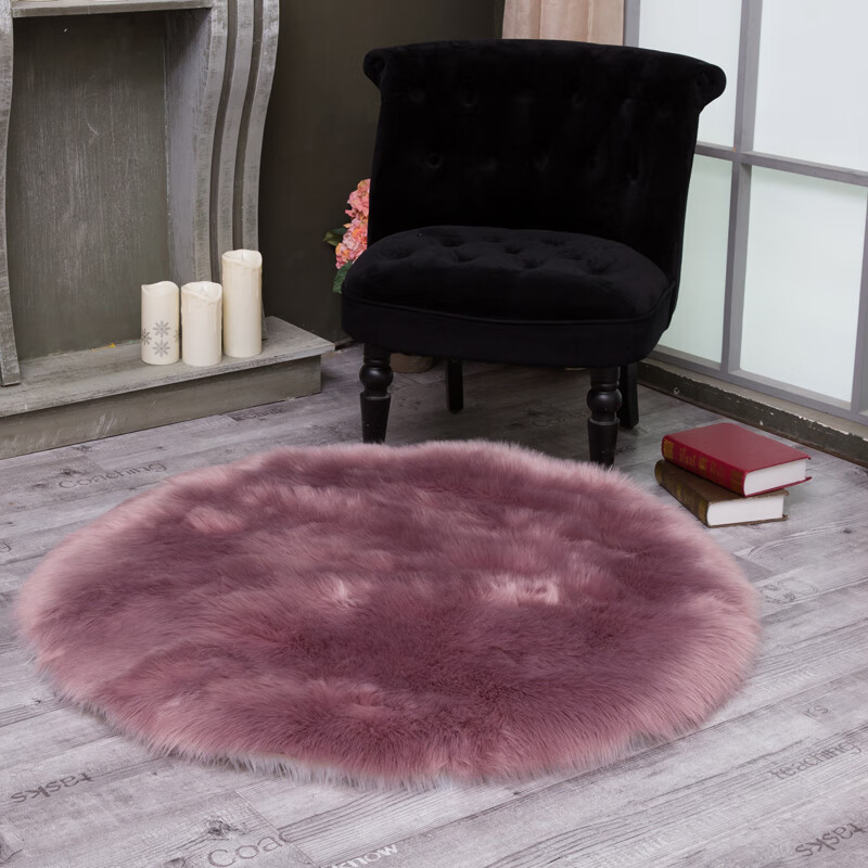 千叶繁圆形地毯轻奢地毯圆形卧室床边客厅白色仿羊毛儿童电脑椅子梳妆台 葡萄紫 60*120cm长方形