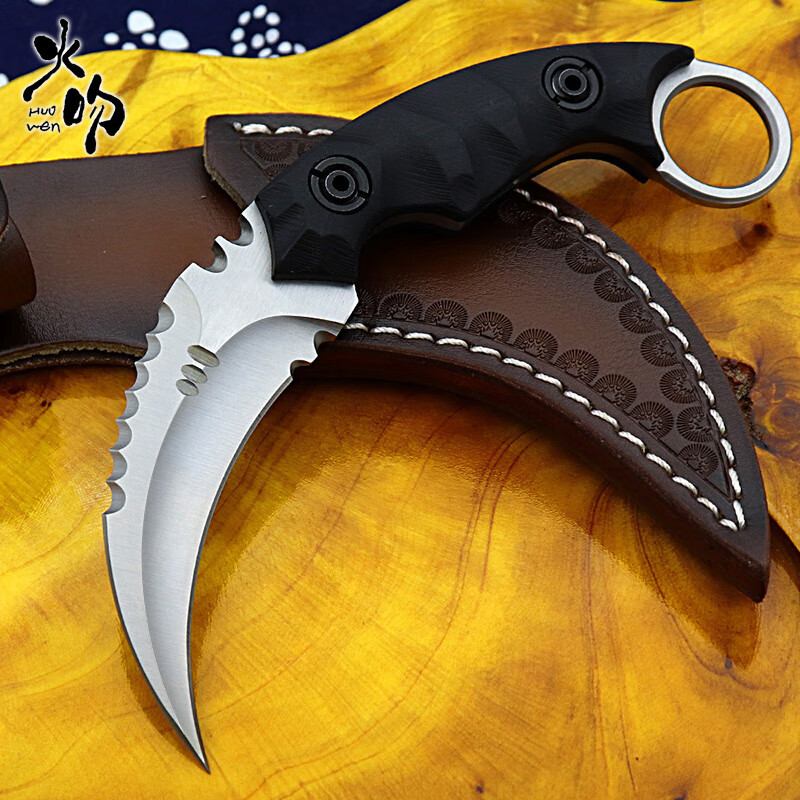 新款高硬度d2钢爪刀一体龙骨小弯刀开刃随身防身刀具g10柄战狼鹰爪刀