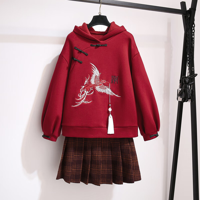勤度新年衣服套装女高中生初中生裙子儿童拜年汉服jk短裙过年女童加绒