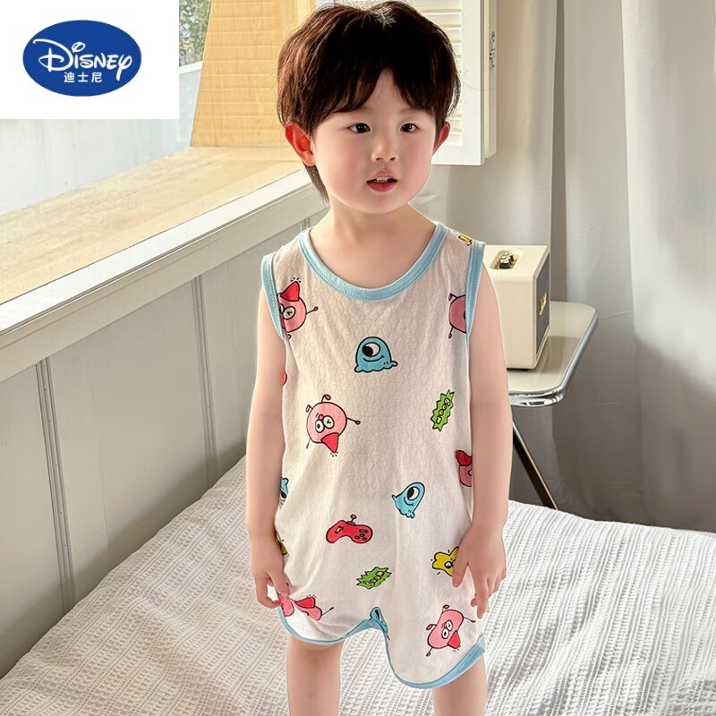 迪士尼（Disney）夏季寶寶睡衣家居服連體衣純棉無袖背心男女兒童睡袍嬰兒防踢睡袋 小怪獸 140cm