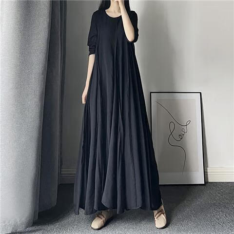 严莘超长裙子超长款脚踝 特长 加长款高个子连衣裙女秋到长袖文艺复超