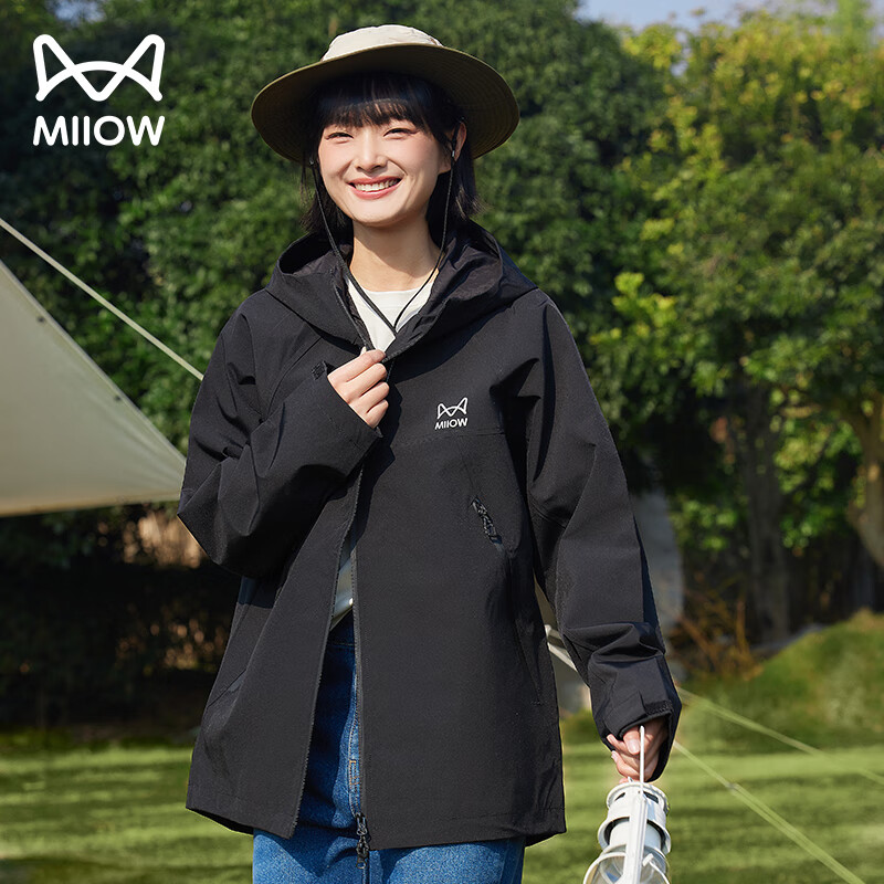 猫人户外冲锋外套男女单层春秋季2024新款潮牌透气防水夹克外套 灰白 XL 【145-160斤】