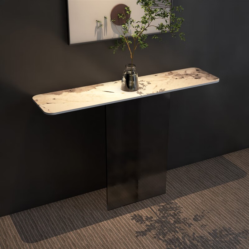 极简轻奢客厅极窄条案意式酒店端景台 80*30*80潘多拉岩板 淡黑色透明