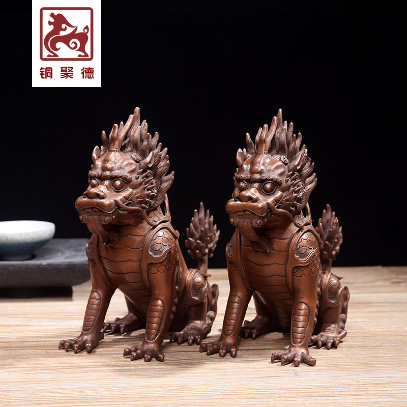 铜聚德 纯铜御花园獬豸法兽 紫铜家居装饰工艺礼品瑞兽摆件 紫铜