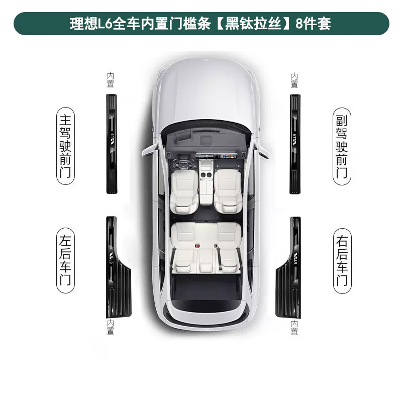 達珀德適用理想L9/L8L7L6門(mén)檻條專(zhuān)用不銹鋼內飾升級改裝保護條迎賓踏板 理想L6【內置門(mén)檻條-黑鈦拉絲】4件套