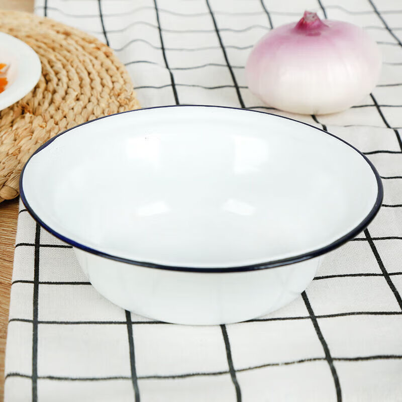 搪瓷碗加厚双料盆汤老式怀旧家用菜盆面碗白深型盆饭盆厂一件批发