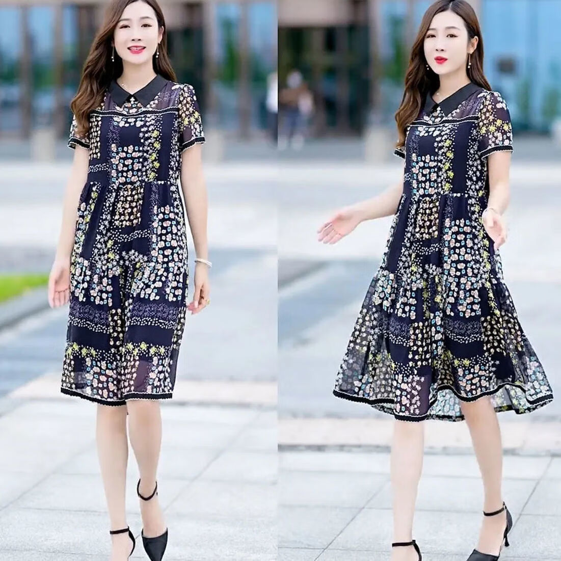 钧甯妈妈裙子50岁洋气胖妈妈夏天60岁中老年夏装大码宽松雪纺连衣裙女