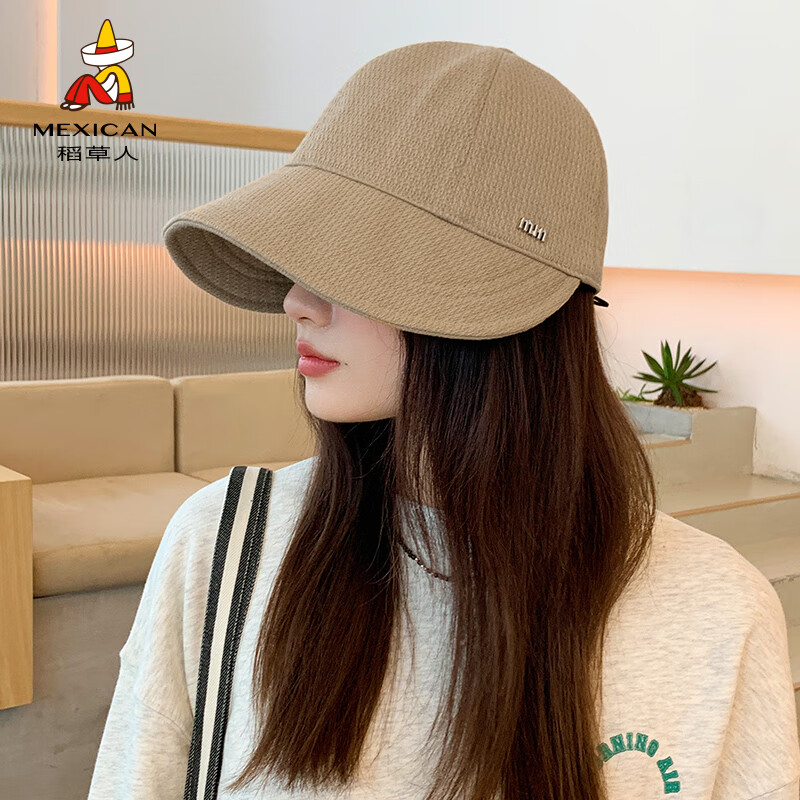 稻草人帽子女春秋新款百搭时尚渔夫帽显脸小大帽檐休闲鸭舌帽四季通用 卡其色【秋冬款】 均码 可调节