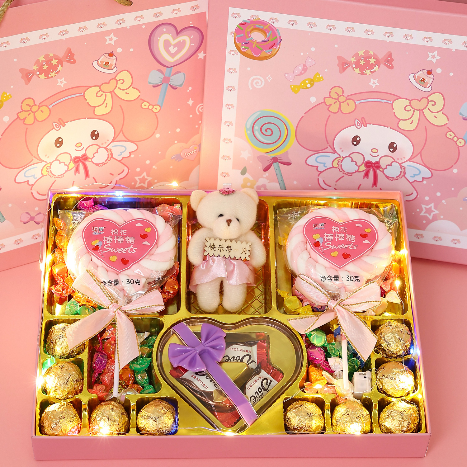 德芙（Dove）巧克力礼盒装棒棒糖果61女神送女友儿童孩子520情人节生日礼物 粉色卡通 礼盒装 198g