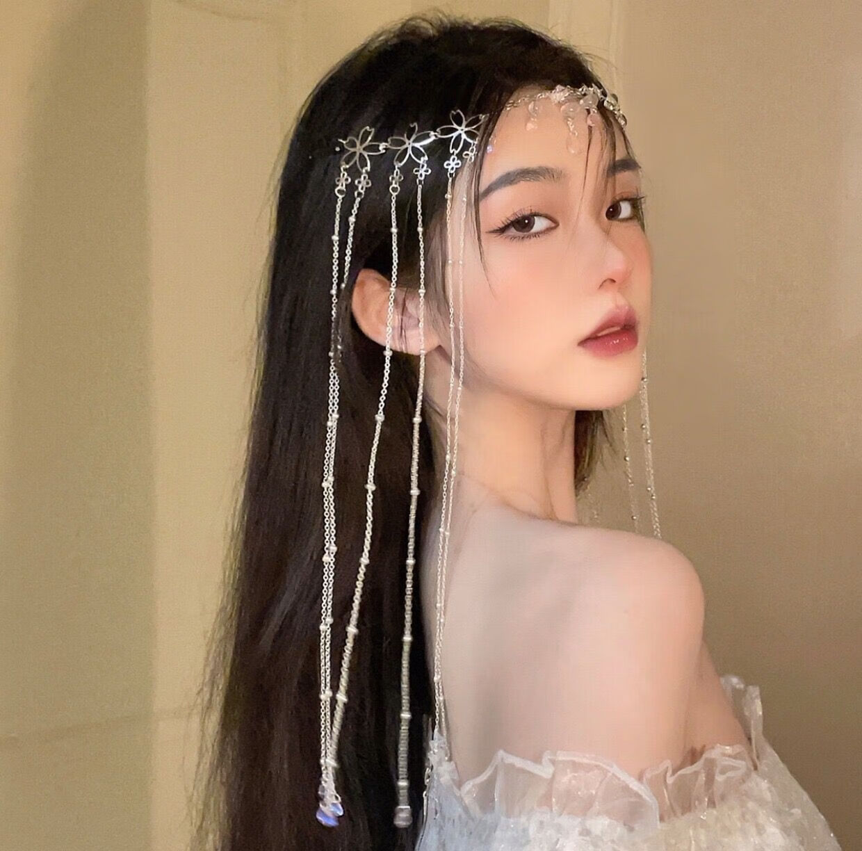 古风汉服写真流苏发饰额饰眉心坠面帘哈尼族头饰古装新娘婚礼复古 流苏发饰