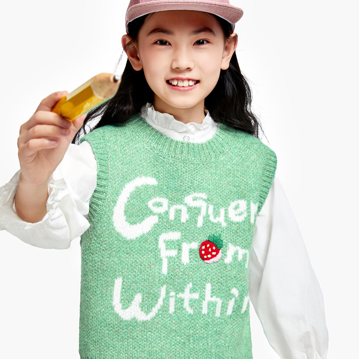 安奈儿（Annil）童装女童毛衣针织背心秋休闲时尚保暖弹力提花