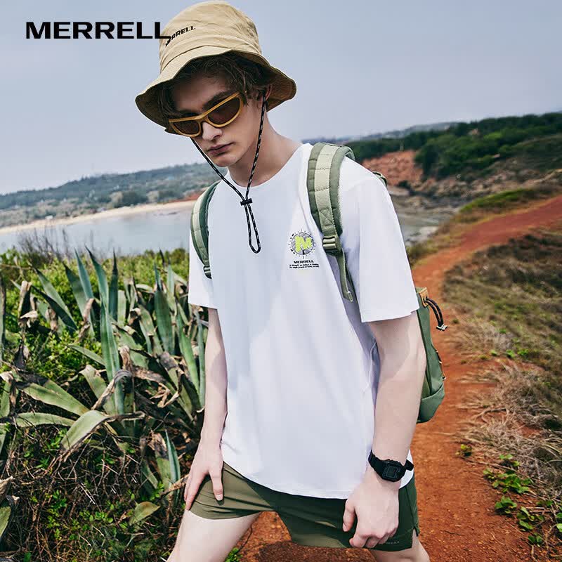 迈乐（Merrell）运动户外男款短袖上衣舒适百塔吸湿速干短袖T恤透气轻薄短款上衣 MC2249006-WT02白色 XL