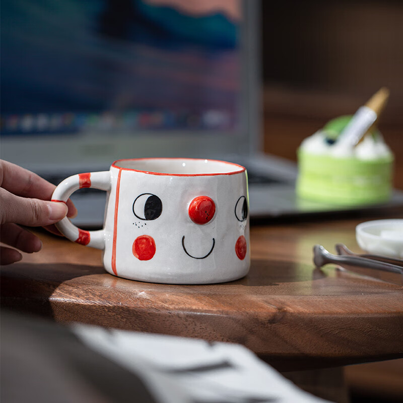 妙普乐手绘情侣陶瓷马克杯 卡通手绘情侣马克杯一对刻字陶瓷水杯咖啡