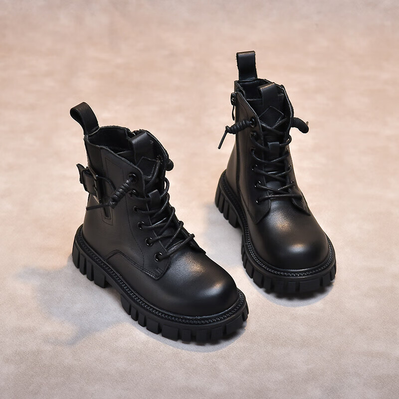 靴 女童马丁靴儿童加绒短靴童鞋童靴2024新款鞋子秋冬男童 黑色单靴