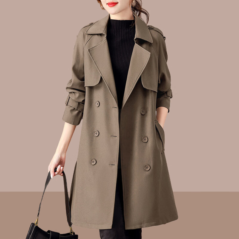 aseblarm女士风衣高档中长款风衣外套女士2024新款双排扣高级感中长款