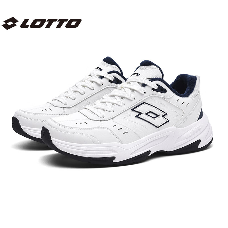 乐途（LOTTO）运动鞋男鞋春冬官方皮面男士跑步鞋防滑耐磨百搭网球休闲鞋子 白蓝色加绒（男款） 40